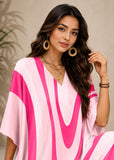 Women’s Pink Stripe Plus-Size Maxi Kaftan Beach Cover-Up