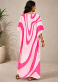 Women’s Pink Stripe Plus-Size Maxi Kaftan Beach Cover-Up