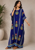 Royal Blue Women’s 100% Cotton African Print Long Kaftan Dress