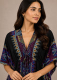 Women’s Black Cotton Print Maxi Kaftan Beach Cover-Up