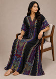 Women’s Black Cotton Print Maxi Kaftan Beach Cover-Up