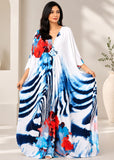 Women’s White and Blue Bohemian Maxi Kaftan Beach Cover-Up