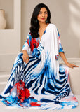 Women’s White and Blue Bohemian Maxi Kaftan Beach Cover-Up