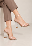 Women's Snake Print Clear Strap Block Perspex High Heel Sandals-BS-71