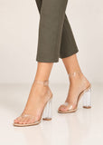 Women's Nude Patent Clear Strap Block Perspex High Heel Sandals-BS-71