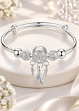Silver-Plated Dream Catcher Bracelet – Adjustable Feather Charm Bangle