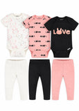 Unisex Baby Bodysuit and Trousers Set – 6 Pieces