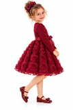 JiAmy Girls 3D Flower Princess Dress with Long Sleeves & Bow – 2–7 Years