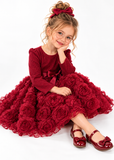 JiAmy Girls 3D Flower Princess Dress with Long Sleeves & Bow – 2–7 Years