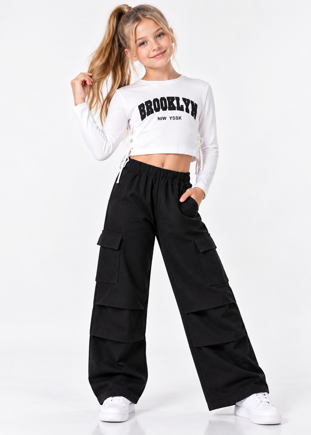 Girls Long Sleeve Top and Cargo Trousers Set
