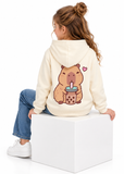 Girls Capybara Boba Tea Hoodie – Cute Pullover Sweatshirt 8–12 Years