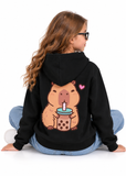Girls Capybara Boba Tea Hoodie – Cute Pullover Sweatshirt 8–12 Years