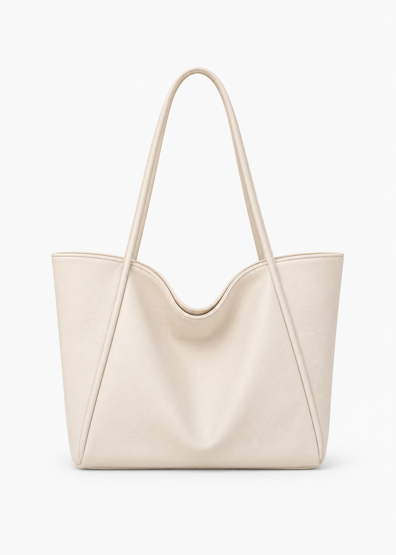 LassZone Beige Large Vegan Leather Tote Bag for Women with Inner Zip Pocket