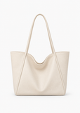LassZone Beige Large Vegan Leather Tote Bag for Women with Inner Zip Pocket