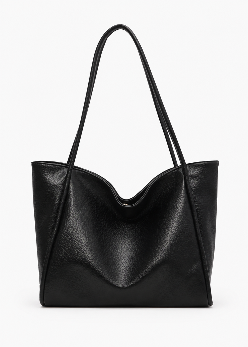 LassZone Black Large Vegan Leather Tote Bag for Women with Inner Zip Pocket