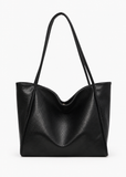 LassZone Black Large Vegan Leather Tote Bag for Women with Inner Zip Pocket