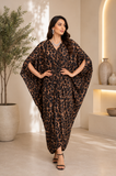 Leopard Print Long Kaftan Dress  Lightweight Beach Cover Up Maxi Kaftan with Batwing Sleeves