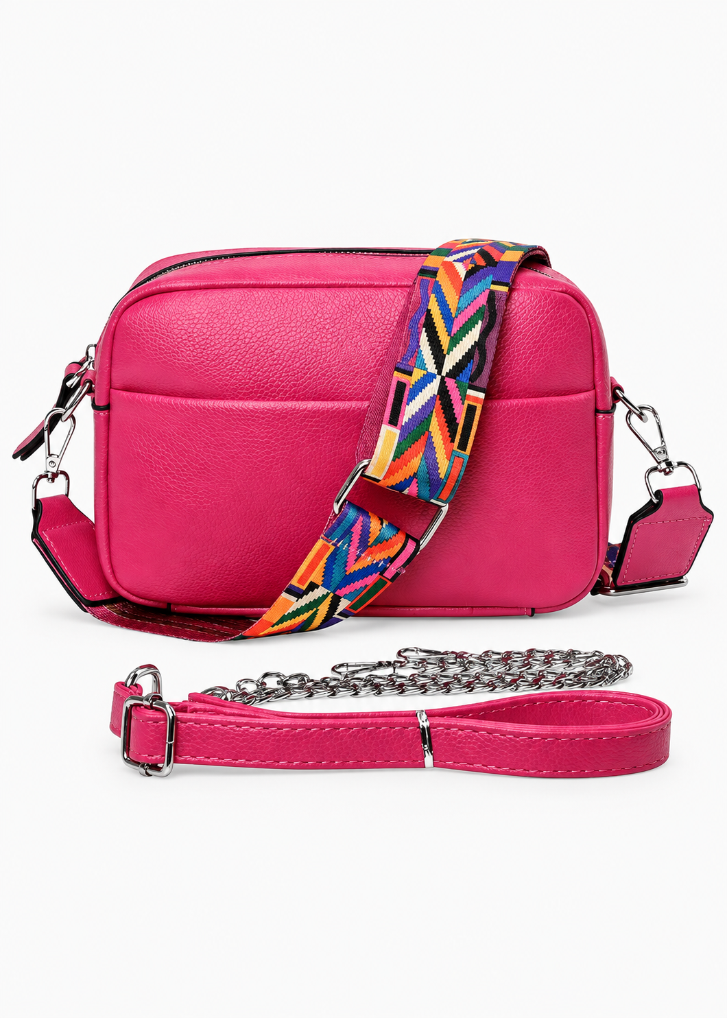 Light Pink Women’s Small PU Leather Crossbody Camera Bag with Two Straps