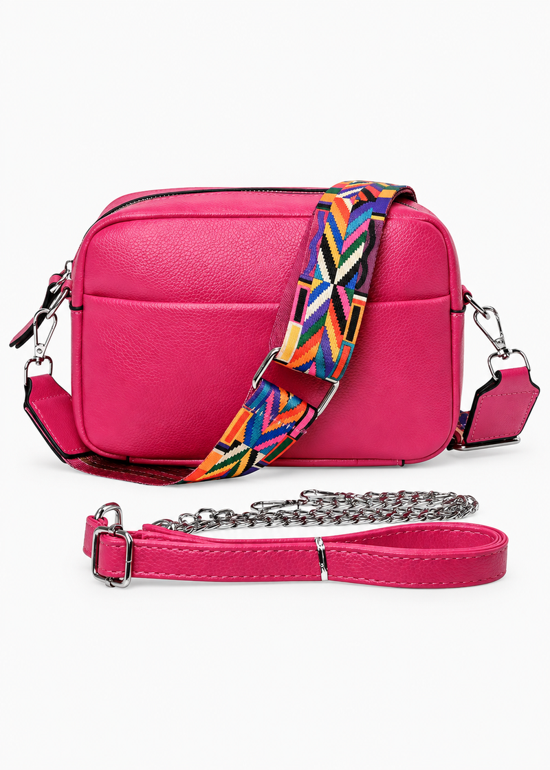 Light Pink Women’s Small PU Leather Crossbody Camera Bag with Two Straps
