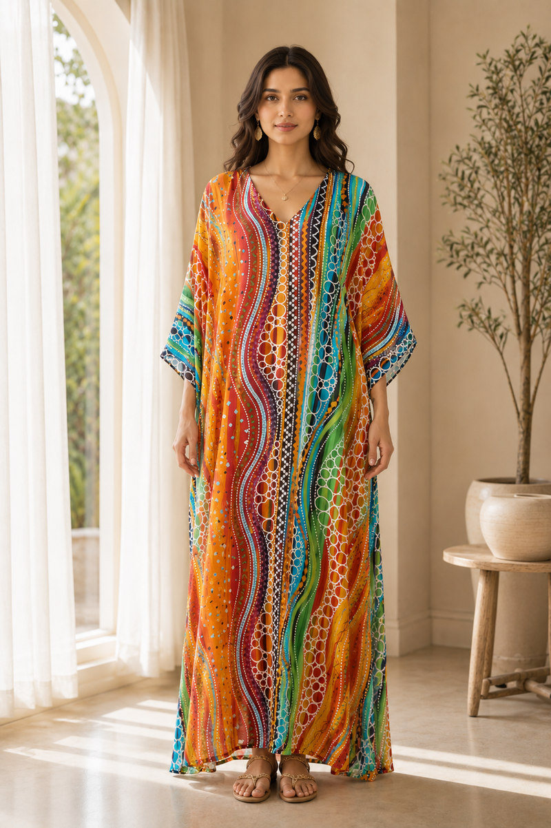 LikeJump Women’s Boho Maxi Kaftan Dress – Roomy Beach Cover-Up, Robe and Loungewear