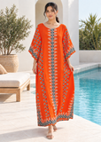 Women’s Orange 100% Cotton African Print Maxi Kaftan Dress – One Size Up to UK 28