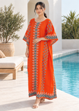 Women’s Orange 100% Cotton African Print Maxi Kaftan Dress – One Size Up to UK 28