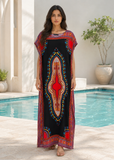 Women’s Embroidered Floral Kaftan Dress – Boho Long Beach and Bikini Cover-Up Robe (Copy)
