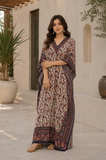 Women’s Paisley Print Kaftan Dress – Plus Size V-Neck Maxi Beach Cover-Up with Drawstring