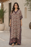 Women’s Paisley Print Kaftan Dress – Plus Size V-Neck Maxi Beach Cover-Up with Drawstring