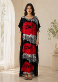 Women’s Cotton Floral Kaftan Dress – Plus Size Long Maxi Beach Cover-Up for Summer Holidays