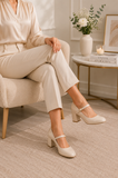 Women's Nude Round Toe Block Kitten Heel Slingback Shoes – G-1830-2