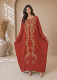 Women’s N-rust Red Embroidered V-Neck Kaftan Maxi Dress – Beach Cover-Up