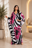 Rosy Red Flower Women's Boho Kaftan Dress – V Neck Maxi Beach Cover Up Summer Kaftan