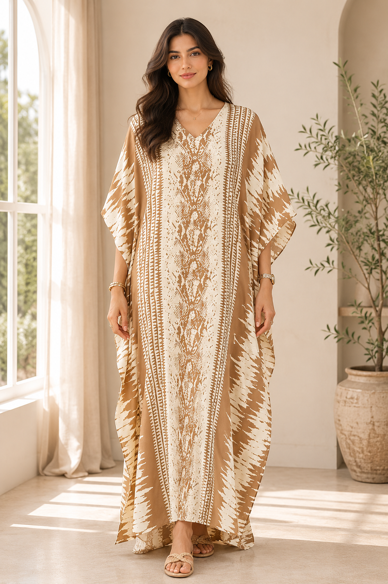 Women’s Cotton Floral Kaftan Maxi Dress – Boho Kimono Beach and Swimsuit Cover-Up