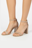 Women's Nude Patent Chunky Block High Heel Ankle Strap Peep Toe Sandals-BS 1810