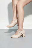 Women's Nude Round Toe Block Kitten Heel Slingback Shoes – G-1830-2