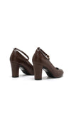 Brown Matte Ankle Strap Block Heel Court Shoes– G-1829