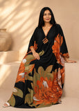 Women’s Black and Orange Bohemian Maxi Kaftan Beach Dress