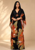 Women’s Black and Orange Bohemian Maxi Kaftan Beach Dress