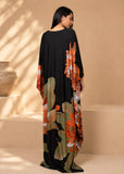 Women’s Black and Orange Bohemian Maxi Kaftan Beach Dress