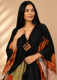 Women’s Black and Orange Bohemian Maxi Kaftan Beach Dress