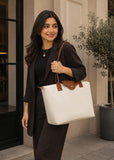 KALIDI Beige Large Nylon Tote Bag for Women with Zip – Waterproof Lightweight Shoulder Handbag