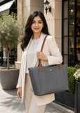 KALIDI Bluegrey Large Nylon Tote Bag for Women with Zip – Waterproof Lightweight Shoulder Handbag