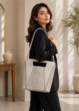 Faux Crocodile Rock N Roll V Handbag - Grey