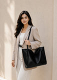 LassZone Black Large Vegan Leather Tote Bag for Women with Inner Zip Pocket