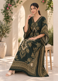 Emerald Green Paisley Kaftan Dress for Women – V Neck Drawstring Waist Boho Maxi Beach Cover Up
