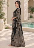 Black & Beige Paisley Kaftan Dress for Women – V Neck Drawstring Waist Boho Maxi Beach Cover Up