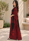 Red & Black Paisley Kaftan Dress for Women – V Neck Drawstring Waist Boho Maxi Beach Cover Up