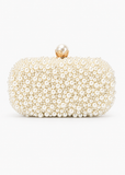 Women Beige Evening Bags with Pearls Clutch Bag for Wedding Party Bridal Prom