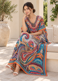 Women's Multicolour Cotton Maxi Kaftan Beach Dress